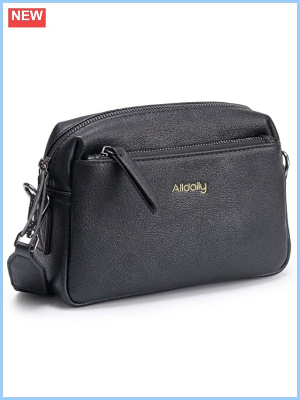 Vegan Leather Triple Zip Crossbody Purse with Wide Shoulder Strap